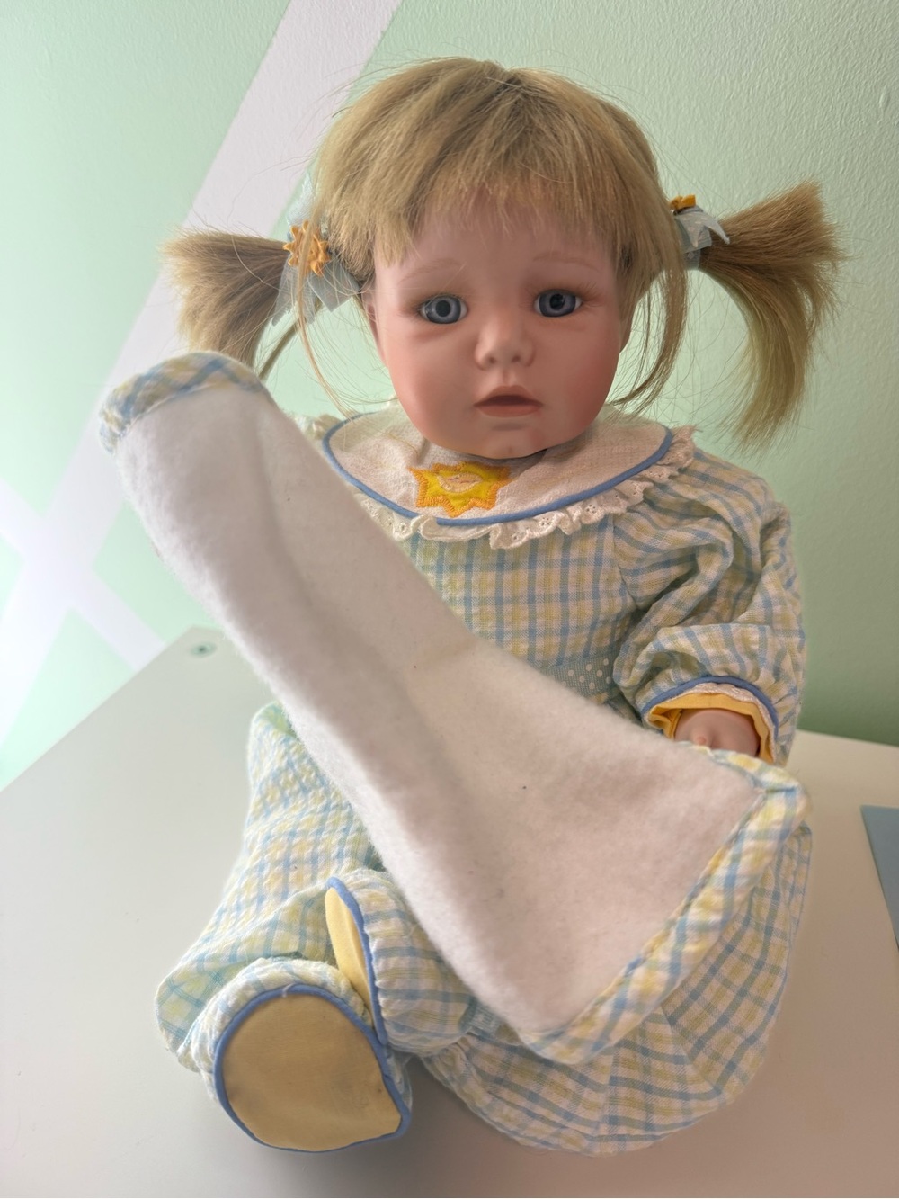Sunbeam Baby Doll in Yellow & Blue Plaid Outfit